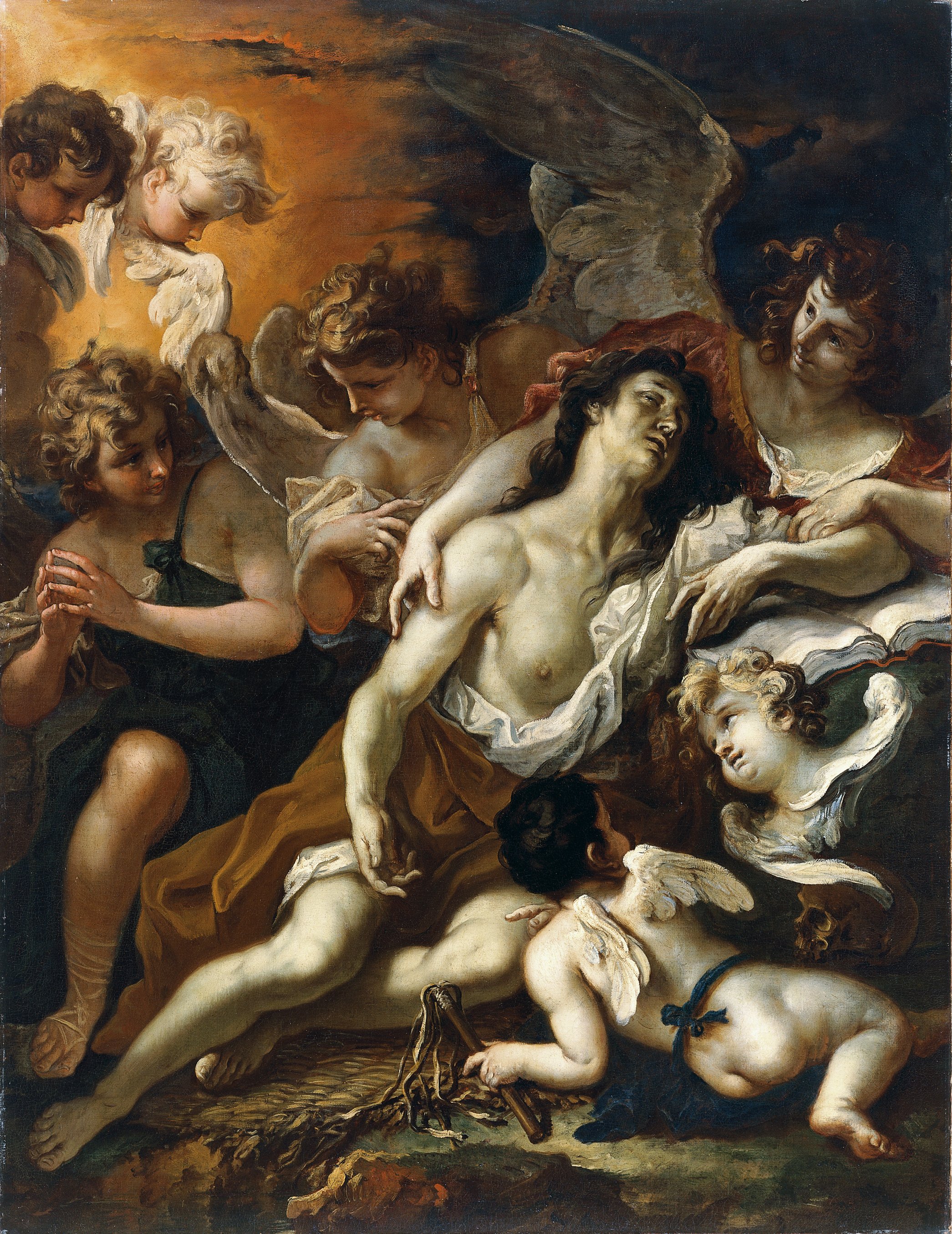 Mary Magdalen conforted by Angels. La Magdalena confortada por ángeles, c. 1694
