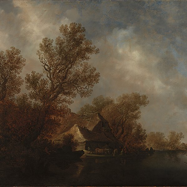 River Landscape with Ferry Boat and Cottages
