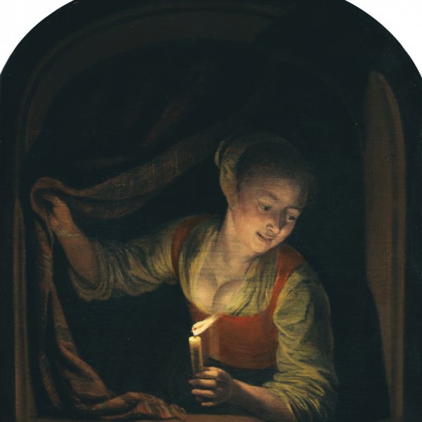 Young Woman with a Lighted Candle at a Window