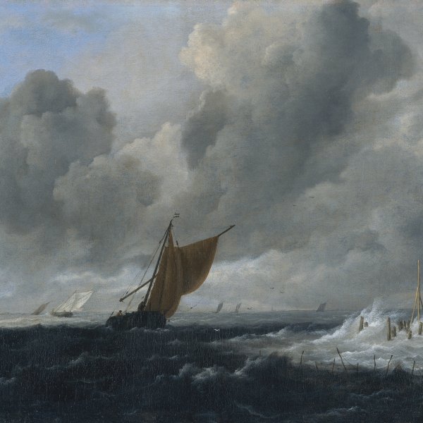 Mar tormentoso con barcos de vela