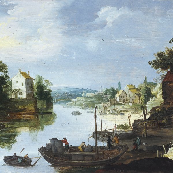 Vista de un pueblo a la orilla de un río