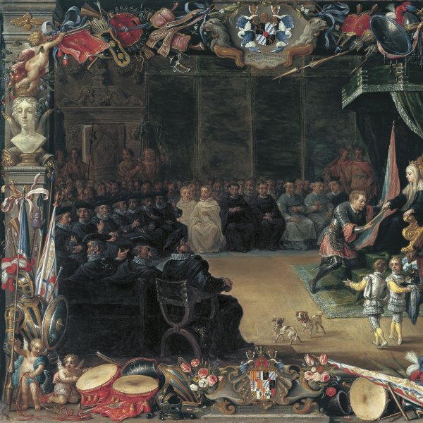La entrega del bastón de Capitán General a Antonio de Moncada por la reina Blanca, regente de Sicilia en 1410