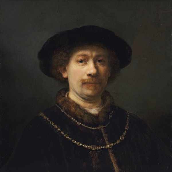 Self-portrait wearing a hat and two Chains