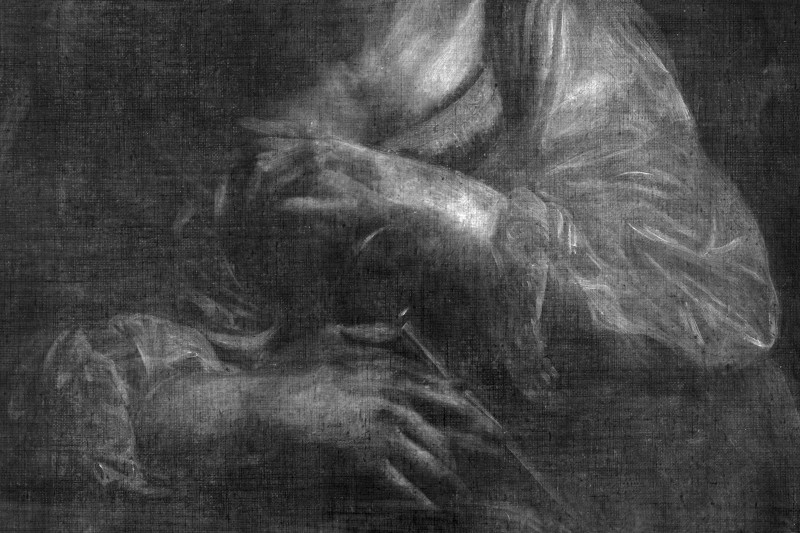 Detail of the torso of the beautiful young protagonist under X-rays