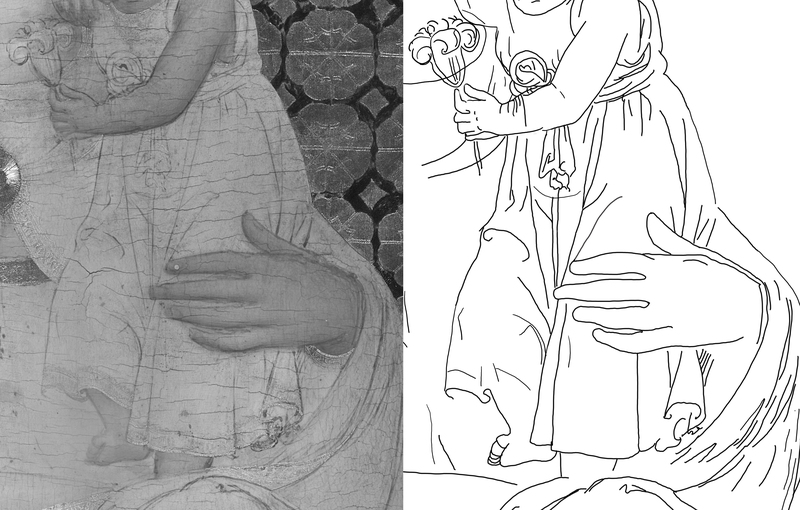 Infrared reflectography and digital representation of drawing traces