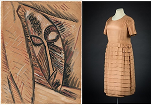 Pablo Picasso. Estudio para la cabeza de "Desnudo con paños", 1907 / Gabrielle Chanel. Vestido de día, 1920