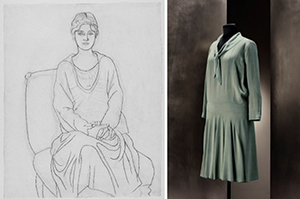 Pablo Picasso. Olga con corona de flores, 1920/Gabrielle Chanel. Vestido de día, hacia 1925-1926.