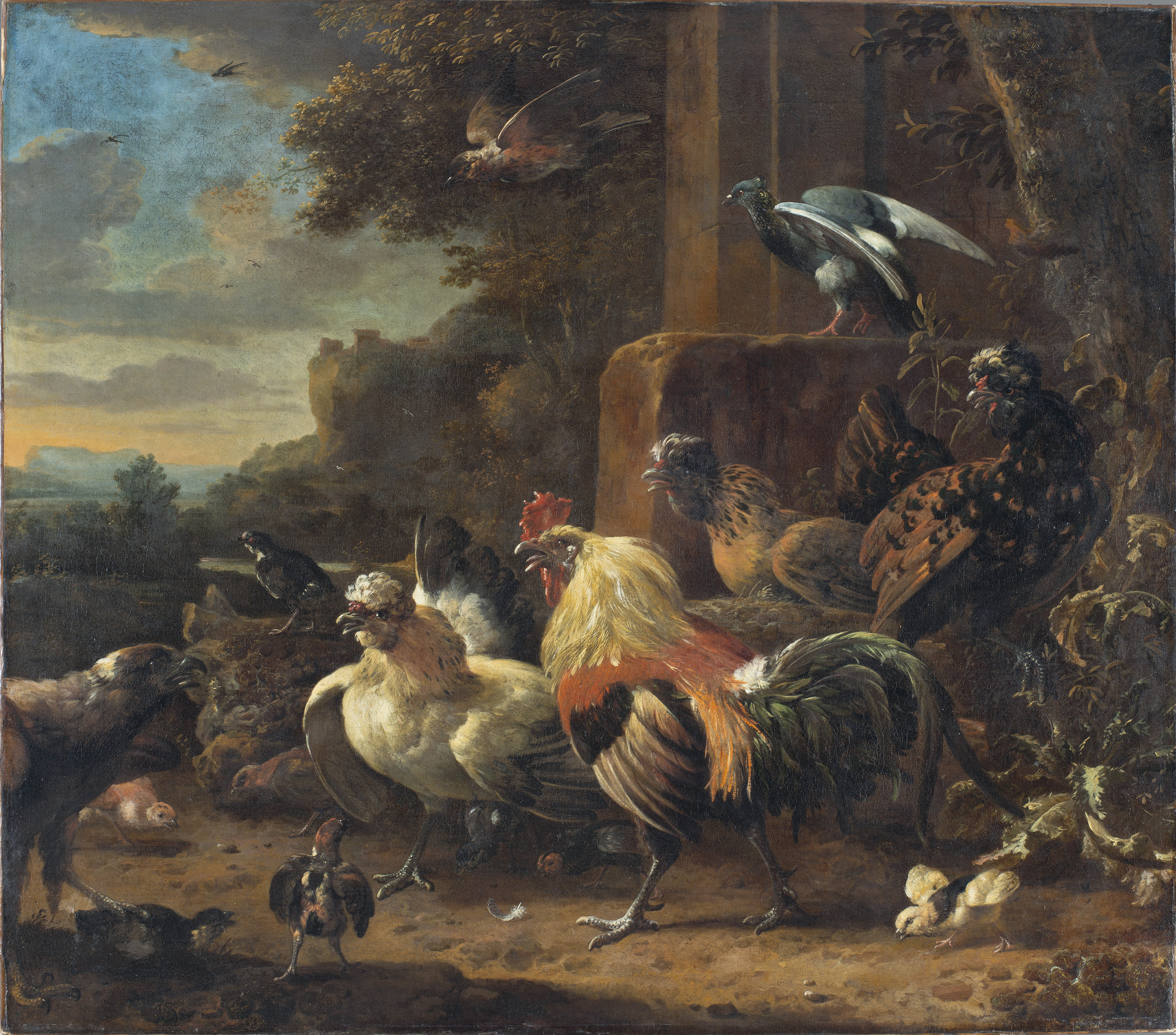 Tableau Mural 'Paons' D'après Melchior D'Hondecoeter - Toile Sur Cadre - Prêt à Accrocher - Neuf