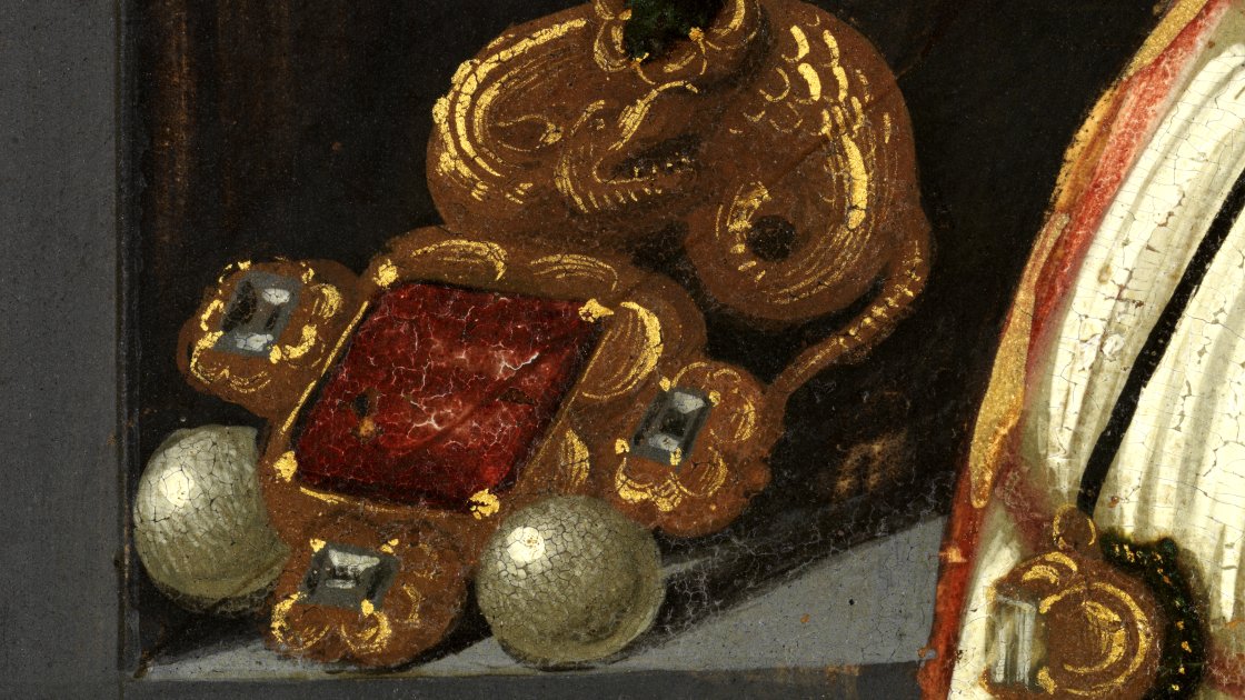 Detalle de la joya de la obra de Ghirlandaio, “Retrato de Giovanna Tornabuoni”