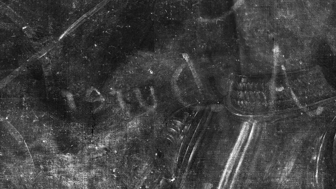Detalle de la radiografía donde se aprecia la inscripción, oculta por las capas de pintura de la obra de Carpaccio