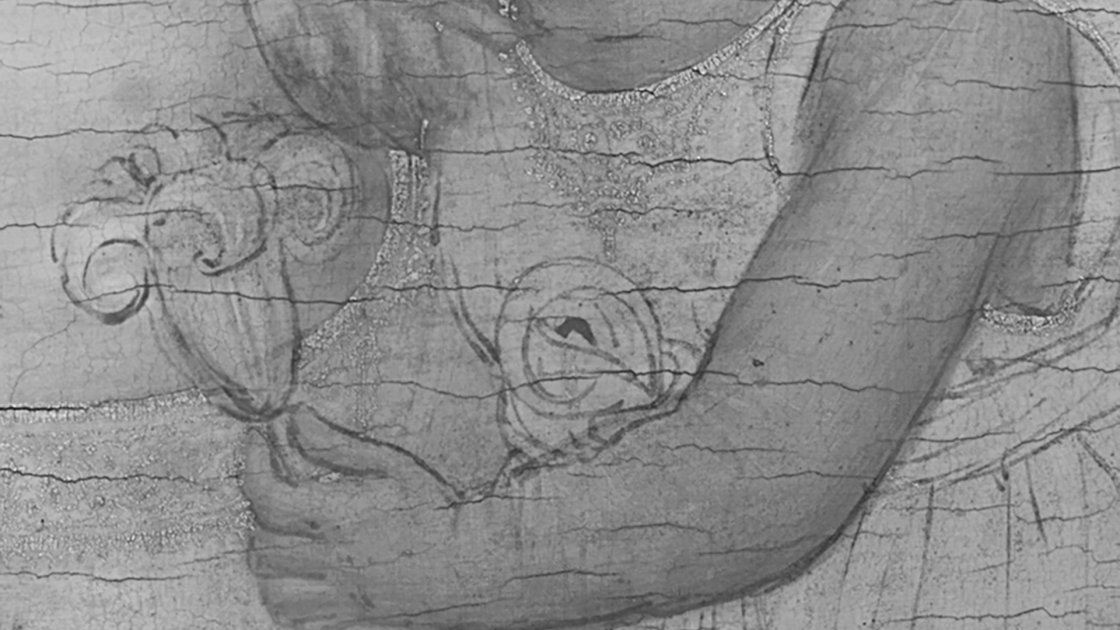 Detalle de la reflectografía infrarroja de la obra de Fra Angelico "La Virgen de la Humildad"