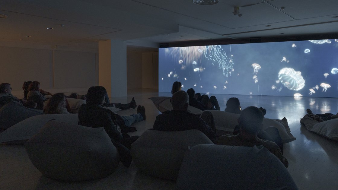 Wu Tsang. De ballenas. Vista de la instalación en el Museo Nacional Thyssen-Bornemisza, 2023