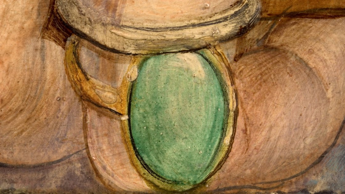 Detalle en macrofotografía de la técnica de Dix en el anillo de Hugo Erfurth