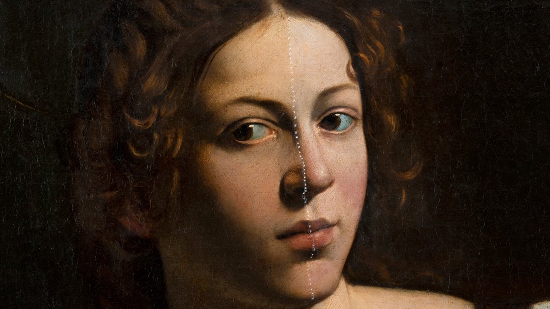 Detalle del proceso de restauración de "Santa Catalina de Alejandría" de Caravaggio