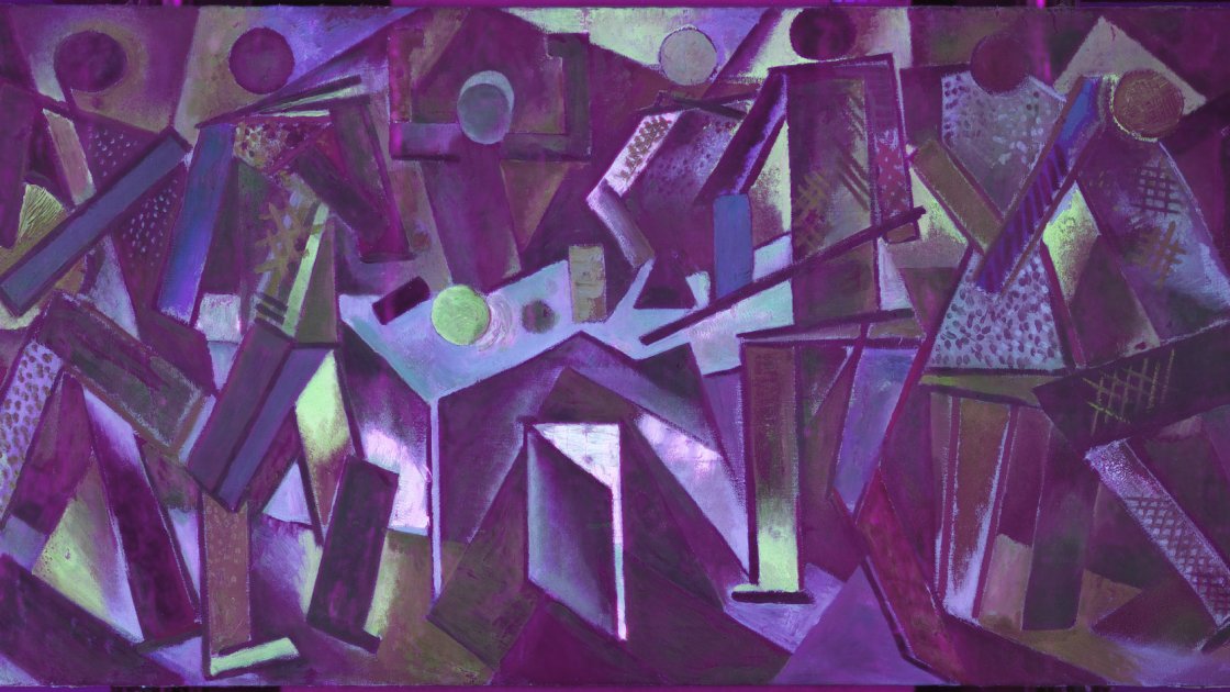 Imagen ultravioleta de la obra los “Jugadores de billar” de Varvara Stepanova