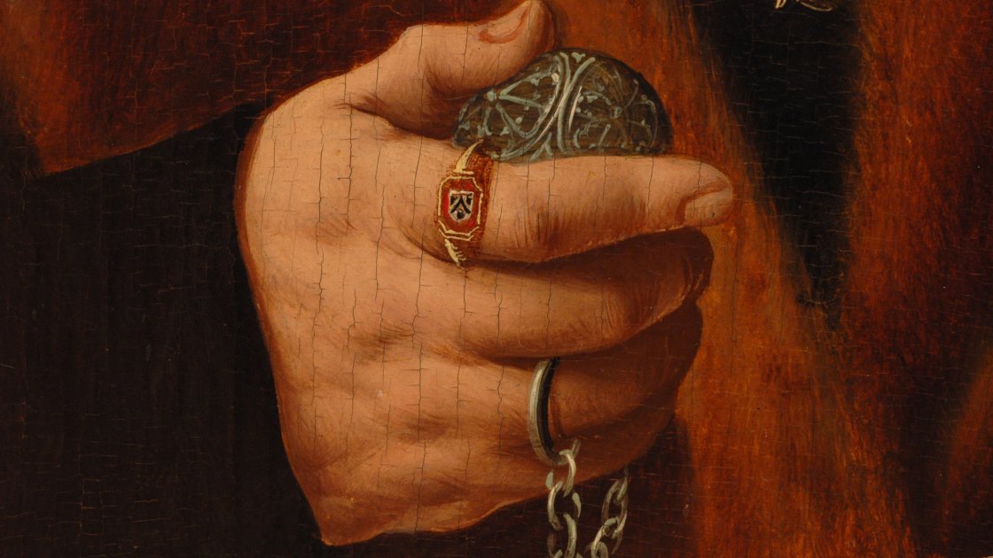 Detalle en macrofotografía de la obra de Bruyn "Retrato de un hombre de la familia Weinsberg"