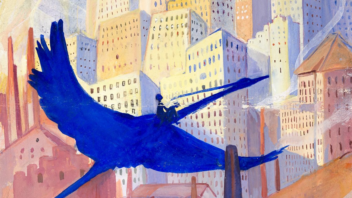 Rosario de Velasco. El pájaro azul, dibujo para la cubierta del libro Cuentos para soñar de María Teresa León, 1927