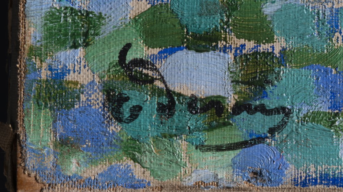 Detalle de la firma de la obra "El puente de Waterloo" de André Derain
