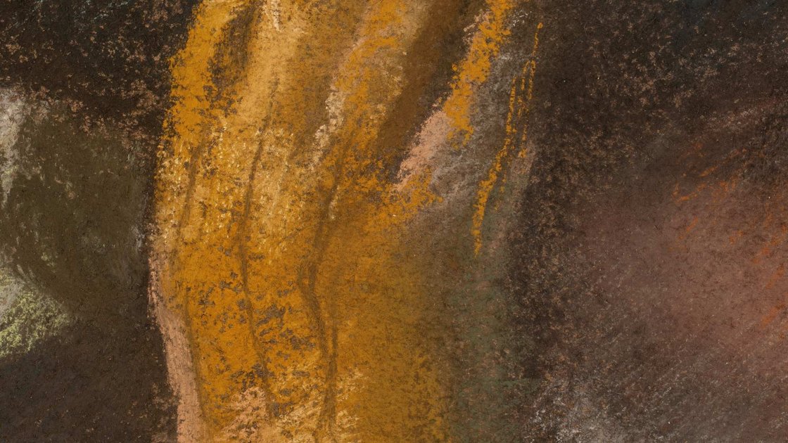 Detalle de los trazos de la técnica al pastel de la obra de Degas, "En la sombrerería"