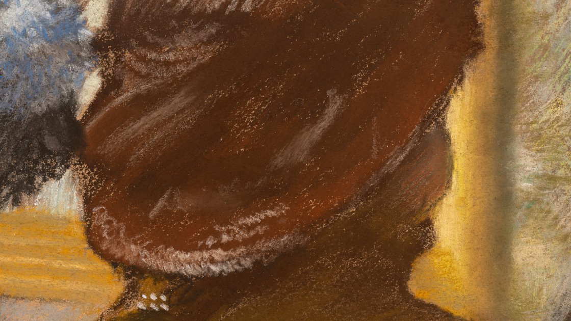 Detalle de la figura de la obra “En la sombrerería” de Edgar Degas