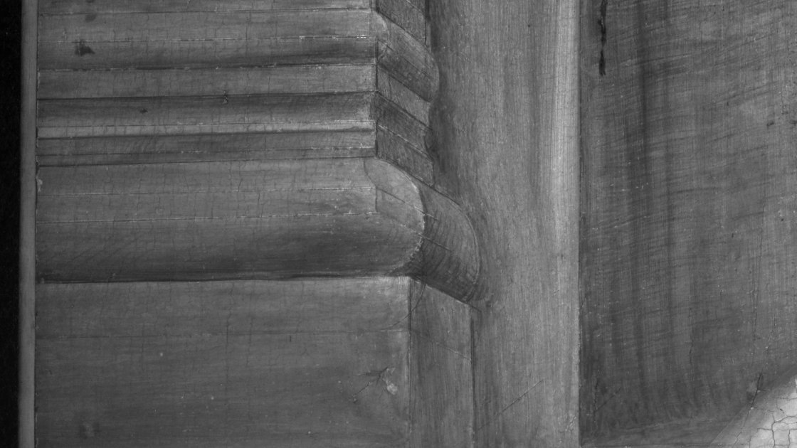 Detalle en imagen infrarroja de las líneas de incisión ejecutadas por Pier Francesco Foschi en la obra “Retrato de una dama”