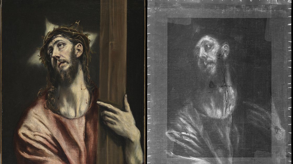 Comparativa de la imagen visible y la imagen radiográfica de la obra “Cristo abrazando la cruz” c.1587‐1596, de El Greco