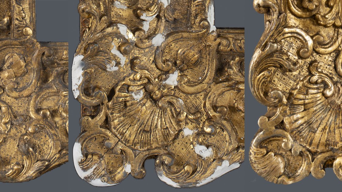 Etapas del proceso de restauración del marco de la obra de Rubens, “Venus y Cupido”