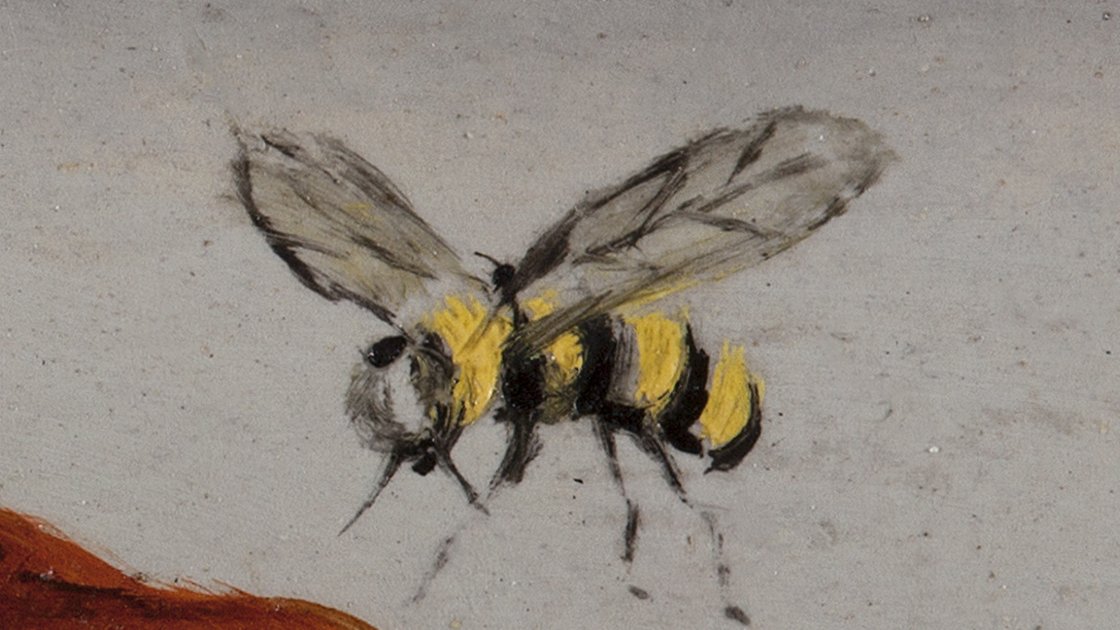 Detalle de la abeja de la obra “Un segundo antes del despertar de un sueño provocado por el vuelo de una abeja alrededor de una granada”, de Salvador Dalí
