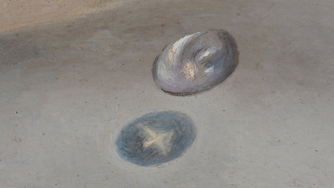 Vista de detalle de la obra “Un segundo antes del despertar de un sueño provocado por el vuelo de una abeja alrededor de una granada”, de Salvador Dalí