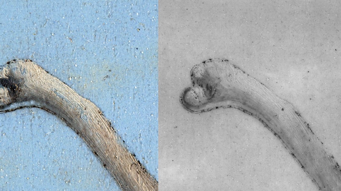 Detalle del doble trazo generado por el sistema de transferencia del dibujo empleado por Dalí