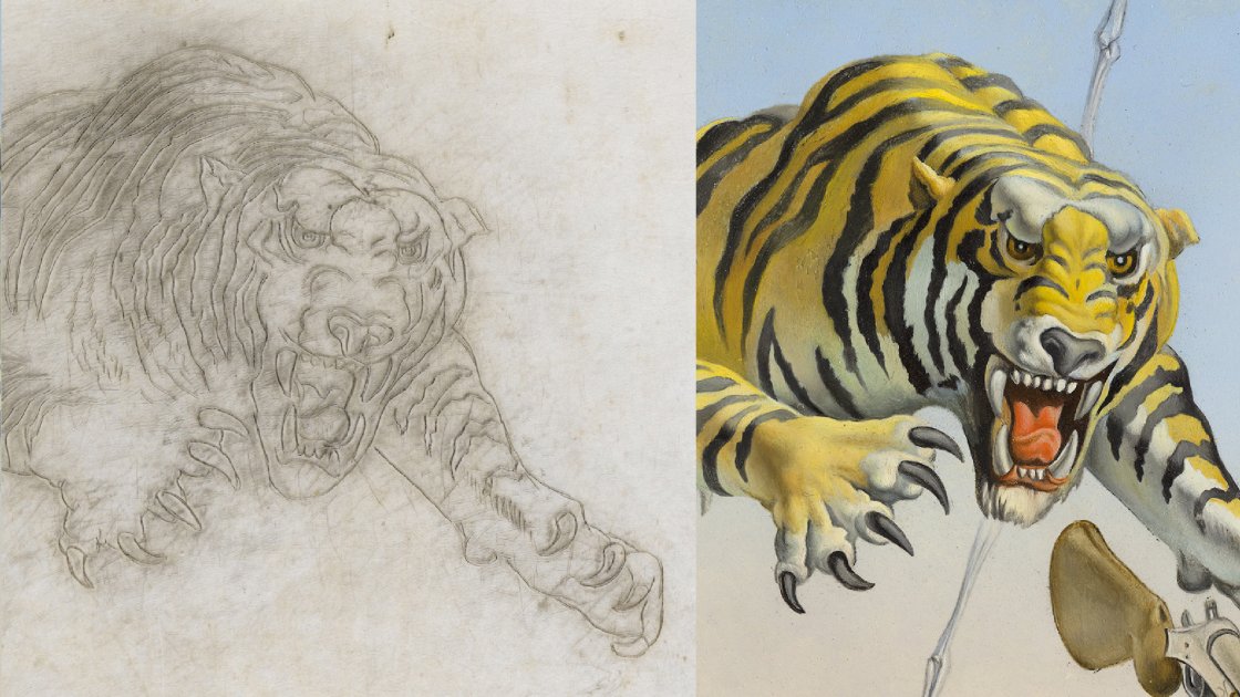 Comparativa de la transferencia del dibujo entre la lámina plástica y la obra final