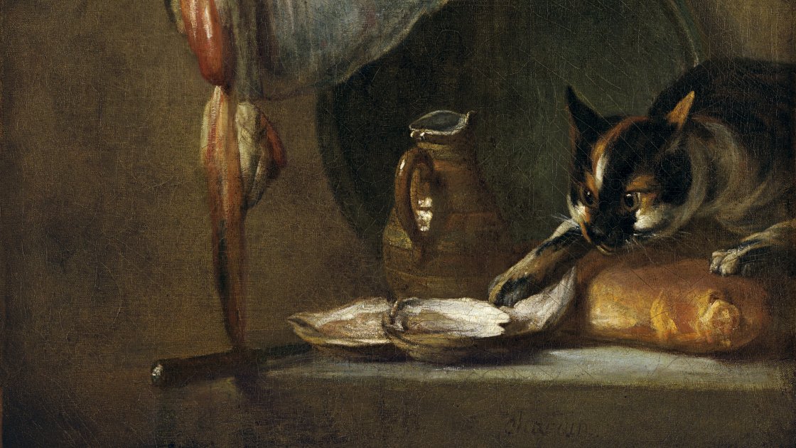 Bodegón con gato y raya. Jean-Baptiste - Siméon Chardin