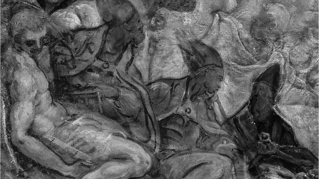 Detalle de la imagen infrarroja de La Coronación de la obra "El Paraíso", de Tintoretto Detalle de la imagen infrarroja de La Coronación de la obra "El Paraíso", de Tintoretto