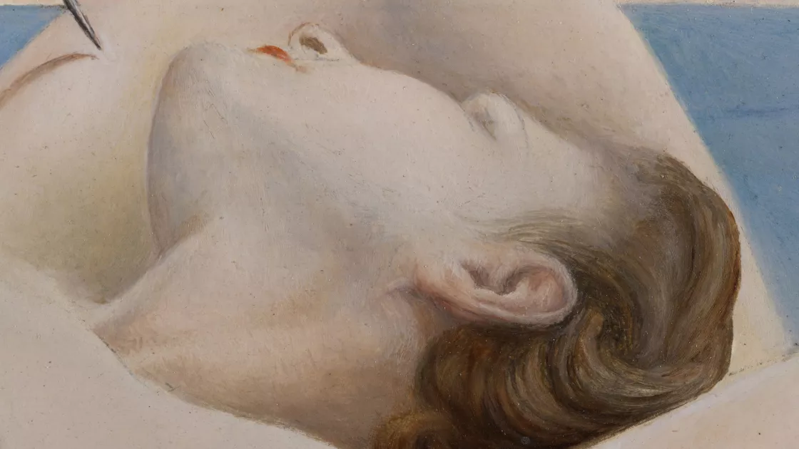 Detalle de Gala en la obra “Un segundo antes del despertar de un sueño provocado por el vuelo de una abeja alrededor de una granada”, de Salvador Dalí
