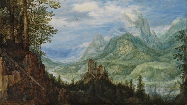 Mountain Landscape with a Castle. Roelandt Savery