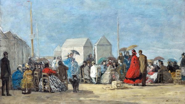 Eugène Boudin, Beach Scene at Trouville. Exhibition Monet/Boudin, Museo Nacional Thyssen-Bornemisza