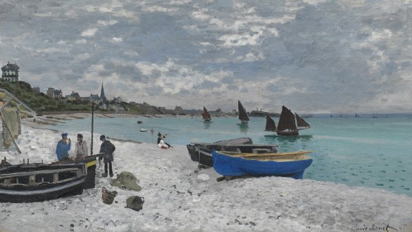 Claude Monet, The Beach at Sainte-Adresse. Exhibition Monet/Boudin. Museo Nacional Thyssen-Bornemisza