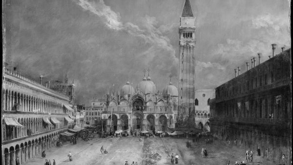 Infrared image of the painting The Piazza San Marco in Venice by Canaletto