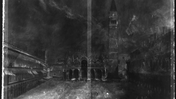 Imagen radiográfica de la obra de la obra La plaza de San Marcos en Venecia, de Canaletto