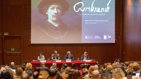 Rueda de prensa con la participación de Mar Borobia, jefa de pintura antigua del MNTB, Norbert Norbert E. Middelkoop, conservador del Amsterdam Museum, Guillermo Solana, director artístico del MNTB y Marta Rivera de la Cruz, consejera de cultura y turismo de la Comunidad de Madrid