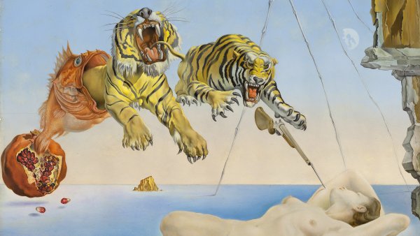 Salvador Dalí. Sueño causado por el vuelo de una abeja alrededor de una granada un segundo antes del despertar, 1944