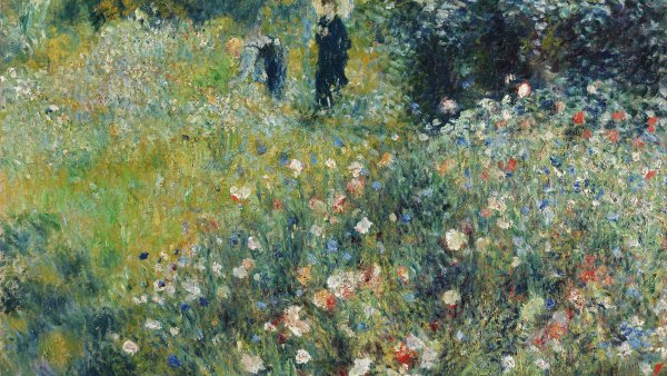 Pierre-Auguste Renoir. Mujer con sombrilla en un jardín, 1875