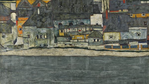 Egon Schiele. Casas junto al río. La ciudad vieja, 1914