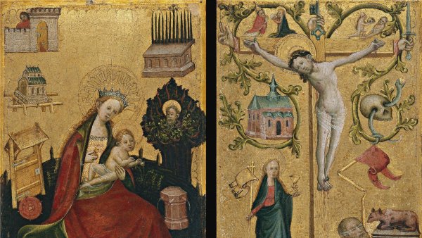 Diptych with symbols of the Virgin and Redeeming Christ. Anonymous German Artist active in Westphalia