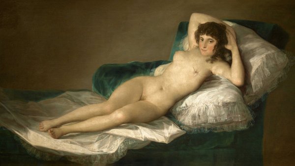 Francisco de Goya y Lucientes, La maja desnuda. Fotomontaje: Jorge Salgado © Cultura en Vena, 2022 (Procedencia obra original: Museo Nacional del Prado, Madrid)
