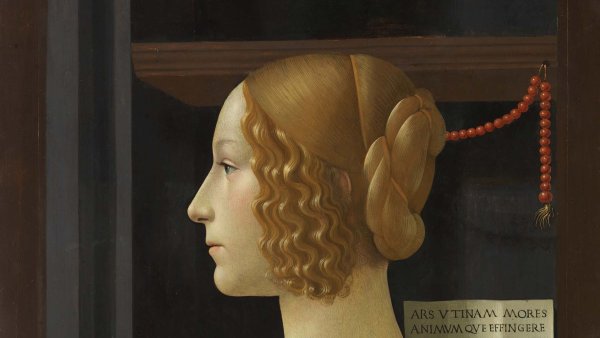Domenico Ghirlandaio. Retrato de Giovanna degli Albizzi Tornabuoni. Fotomontaje: Jorge Salgado © Cultura en Vena, 2023. Procedencia obra original: Museo Nacional Thyssen-Bornemisza