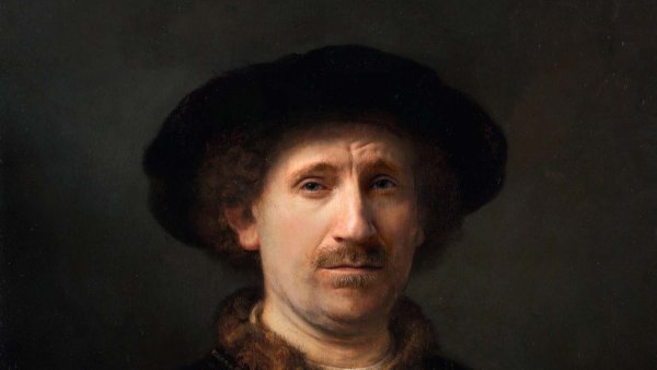 Rembrandt Harmensz. van Rijn. Autorretrato con gorra y dos cadenas  Fotomontaje: Jorge Salgado © Cultura en Vena, 2023. Procedencia obra original: Museo Nacional Thyssen-Bornemisza