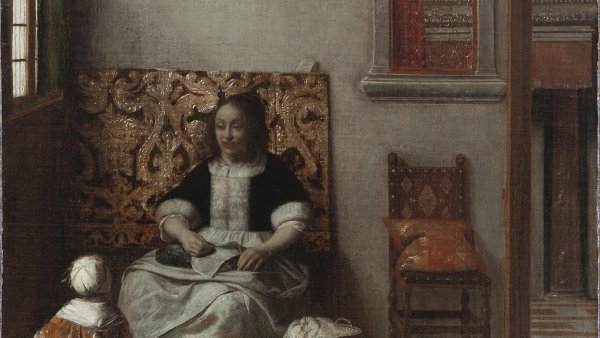 Interior con una mujer cosiendo y un niño. Pieter Hendricksz. de Hooch