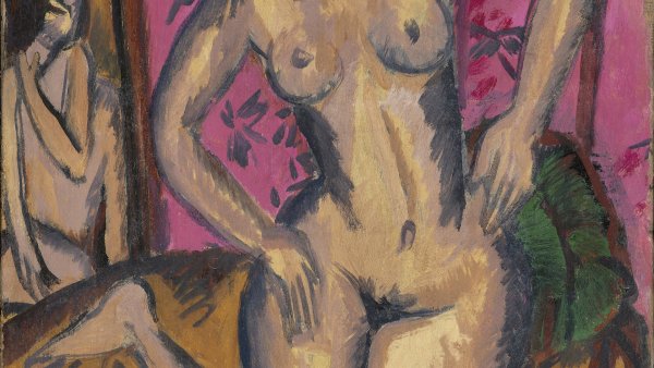 Kneeling Nude in front of Red Screen (verso: Seated Nude with Bent Leg). Ernst Ludwig Kirchner Kneeling Nude in front of Red Screen (verso: Seated Nude with Bent Leg). Ernst Ludwig Kirchner