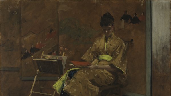 Joven con vestido japonés. El quimono. William Merritt Chase Miniatura